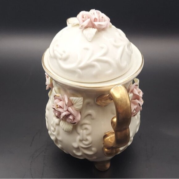 Cracker Barrel 6-Piece Porcelain Capodimonte Tea Set Gold Accents Pink Roses - Picture 6 of 14